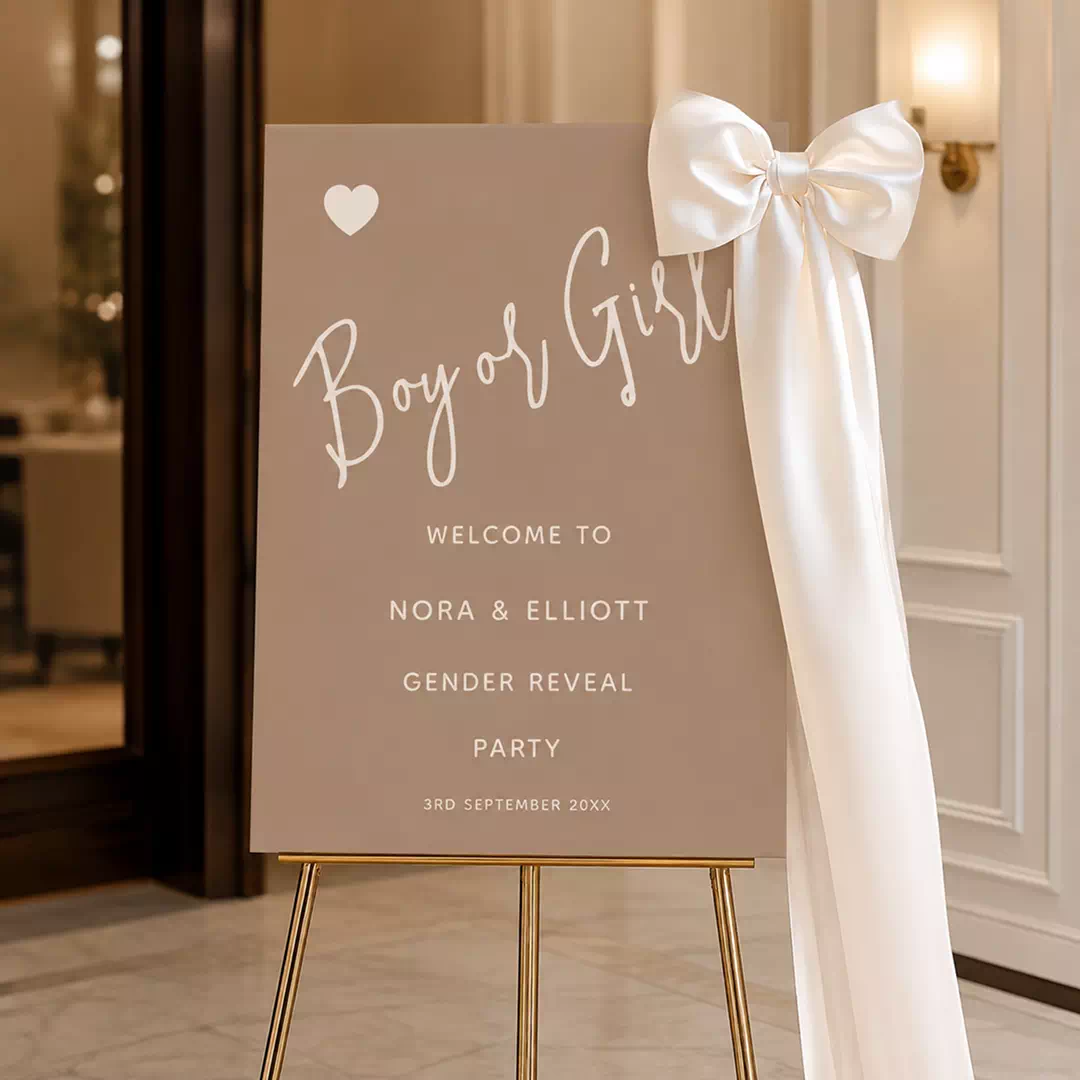 Boy or Girl Elegant Script Welcome Board – Personalised Gender Reveal Sign UAE - Image 2