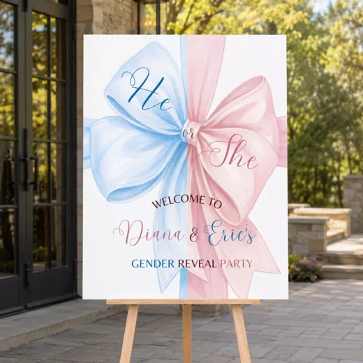 Pink & Blue Bow Ribbon Welcome Board – Personalised Gender Reveal Sign UAE