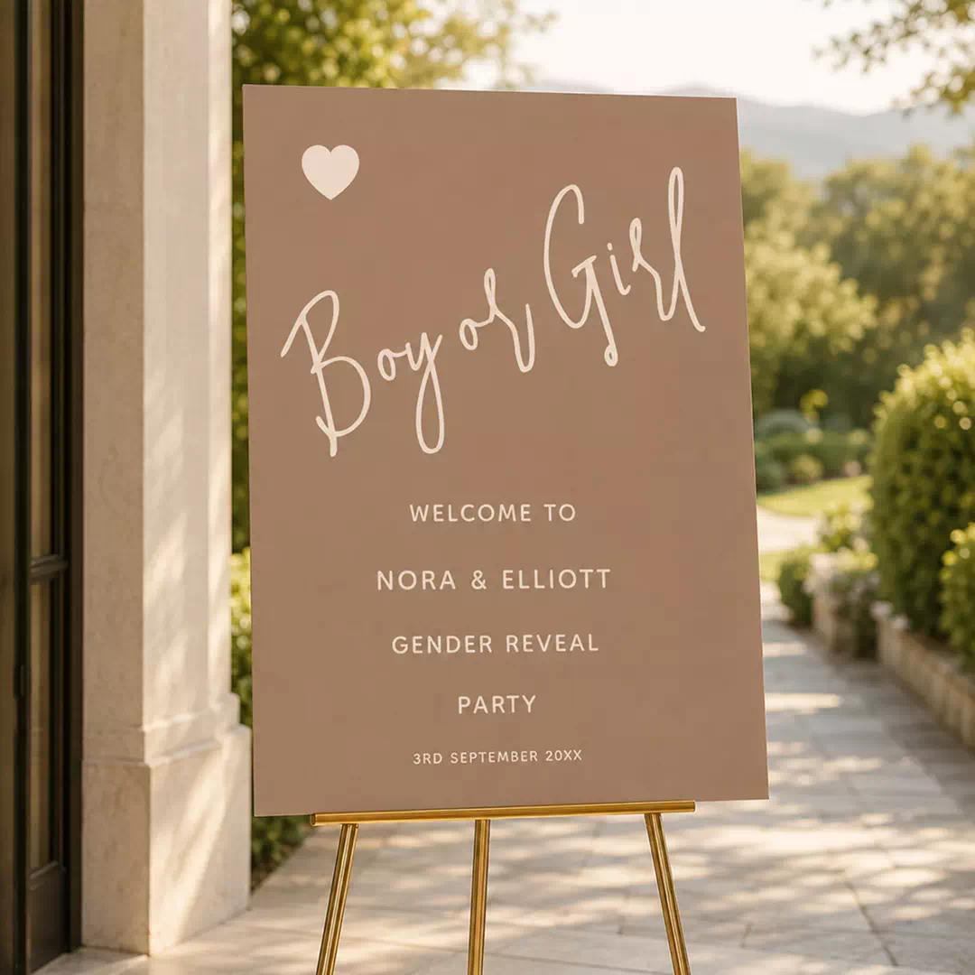 Boy or Girl Elegant Script Welcome Board – Personalised Gender Reveal Sign UAE - Image 4