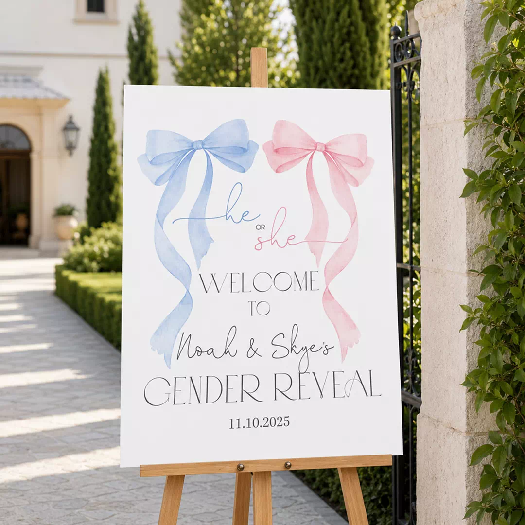 Blue Bow Pastel Clouds Welcome Board – Personalised Gender Reveal Sign UAE - Image 4