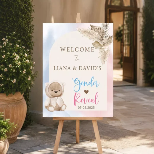 Teddy Bear Blue Ribbon Welcome Board – Personalised Gender Reveal Sign UAE