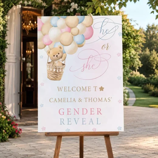 Teddy Bear & Balloon Welcome Board – Personalised Gender Reveal Sign UAE