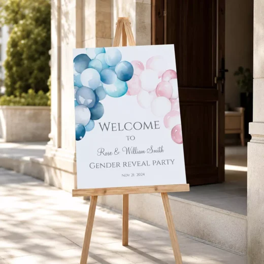 Pink & Blue Balloon Bouquet Welcome Board – Personalised Gender Reveal Sign UAE