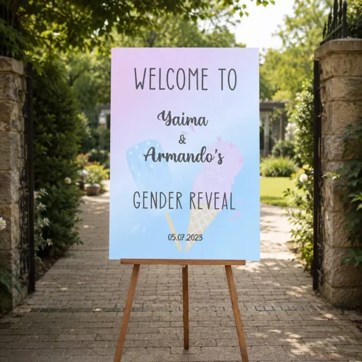 Pink Ombre Gender Reveal Welcome Board – Personalised Gender Reveal Sign UAE
