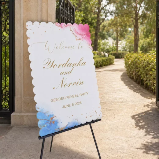 Watercolour Splatter Gender Reveal Welcome Board – Personalised Gender Reveal Sign UAE