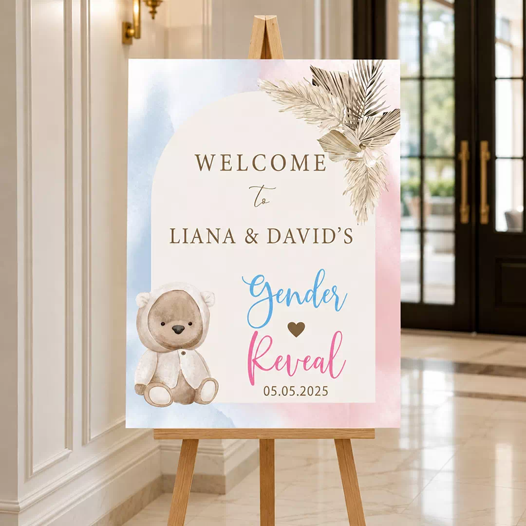 Teddy Bear Blue Ribbon Welcome Board – Personalised Gender Reveal Sign UAE - Image 4