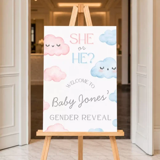 Cute Cloud Faces Welcome Board – Personalised Gender Reveal Sign UAE