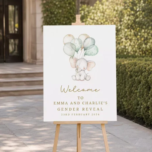Balloon Garland Gender Reveal Welcome Board – Personalised Gender Reveal Sign UAE