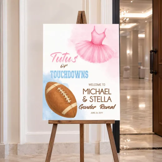 Tutus or Touchdowns Gender Reveal Welcome Board – Personalised Gender Reveal Sign UAE