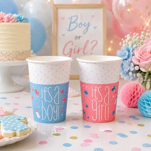 Custom Printed Boy or Girl Polka Dot Cups, Set of 8 – Gender Reveal Cups UAE