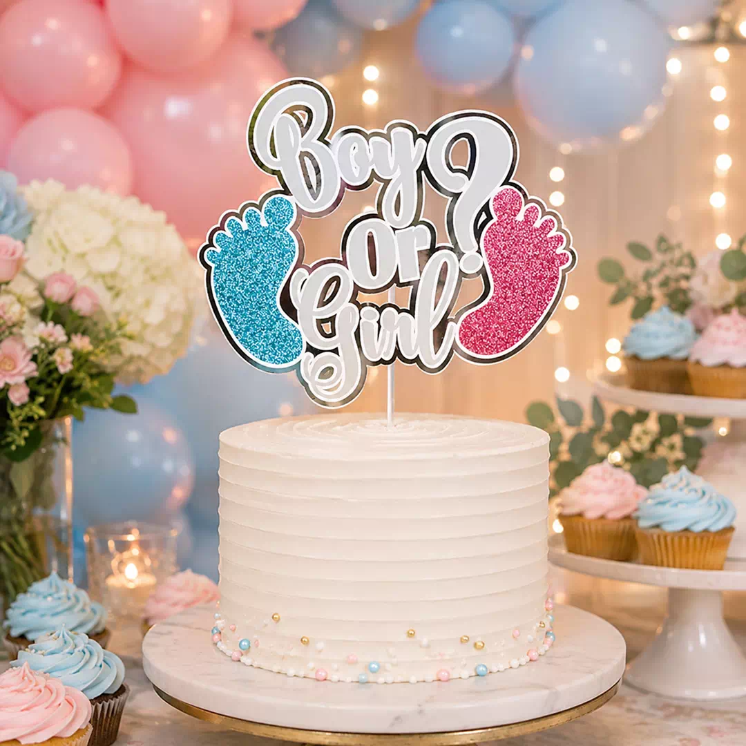 Boy or Girl Gradient Text Cake Topper – Gender Reveal Cake Topper UAE - Image 2