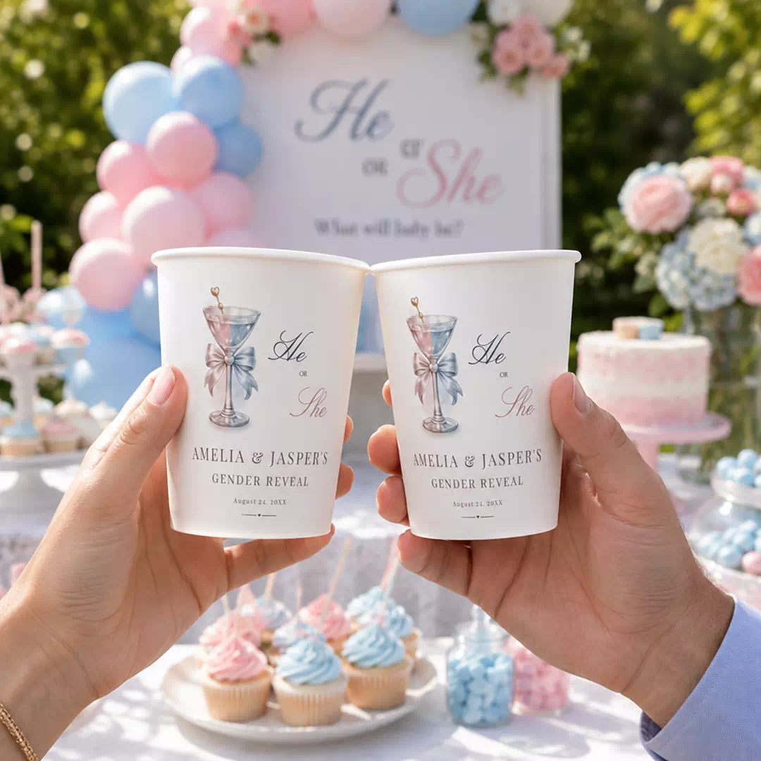 Custom Printed Personalised Gender Reveal Script Cups, Set of 8 – Gender Reveal Cups UAE - Image 3