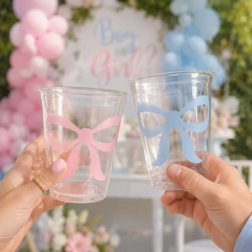 Custom Printed Pink & Blue Bow Cups, Set of 8 – Gender Reveal Cups UAE