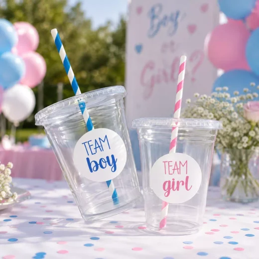 Custom Printed Team Boy Team Girl Striped Straw Cups, Set of 8 – Gender Reveal Cups UAE