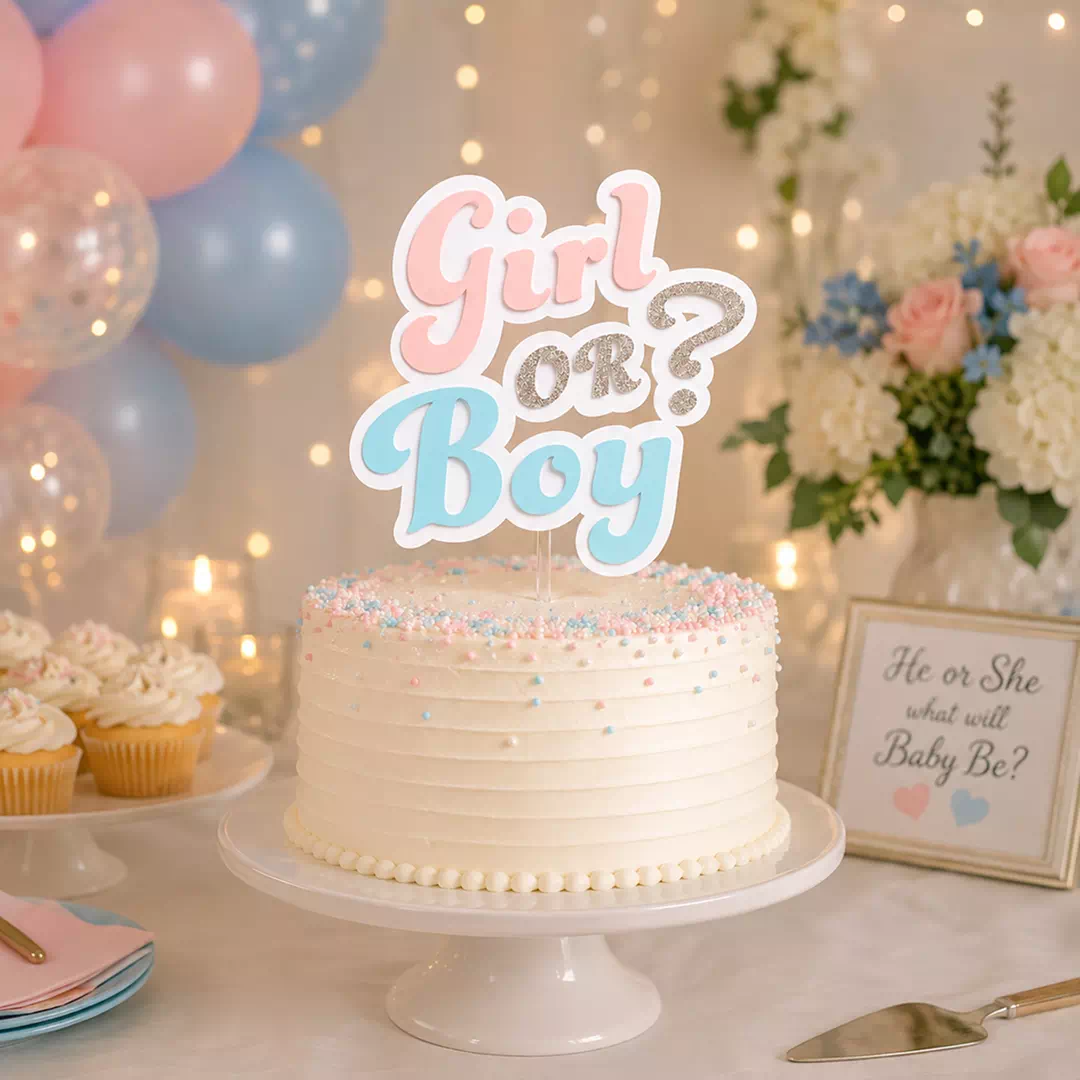 Girl or Boy Floral Cake Topper – Gender Reveal Cake Topper UAE - Image 3