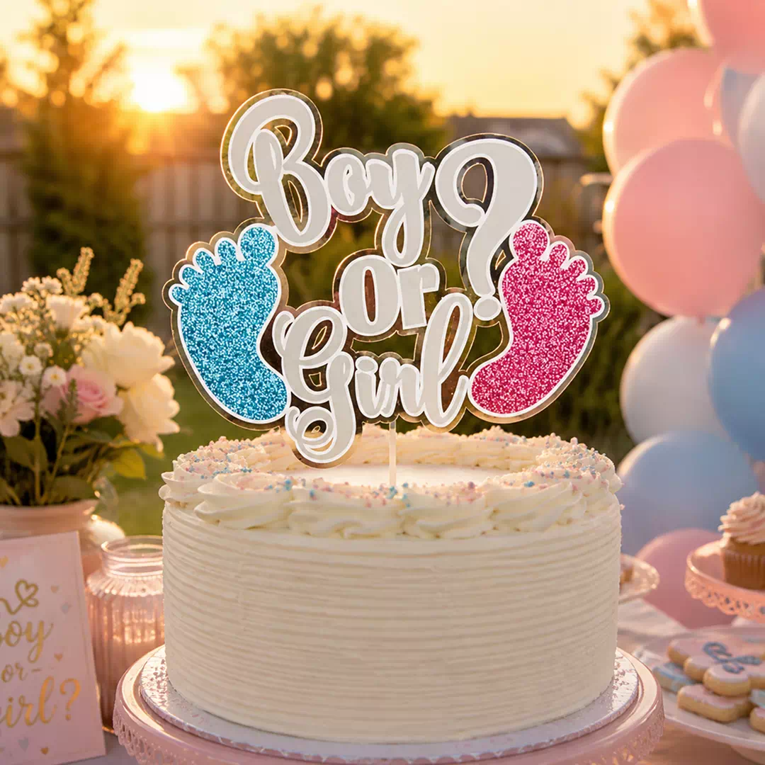 Boy or Girl Gradient Text Cake Topper – Gender Reveal Cake Topper UAE