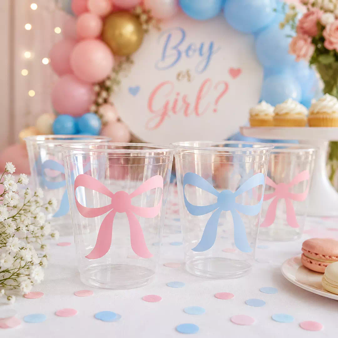 Custom Printed Pink & Blue Bow Cups, Set of 8 – Gender Reveal Cups UAE - Image 4