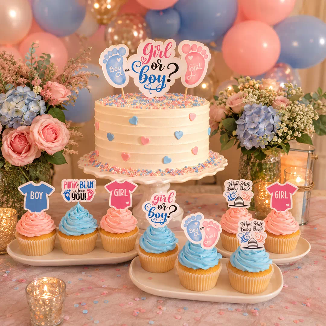 Boy or Girl Onesie Pick Dessert Set – Gender Reveal Cake Topper UAE - Image 2