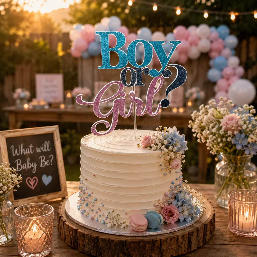 Boy or Girl Script Cake Topper with Balloons – Gender Reveal Cake Topper UAE