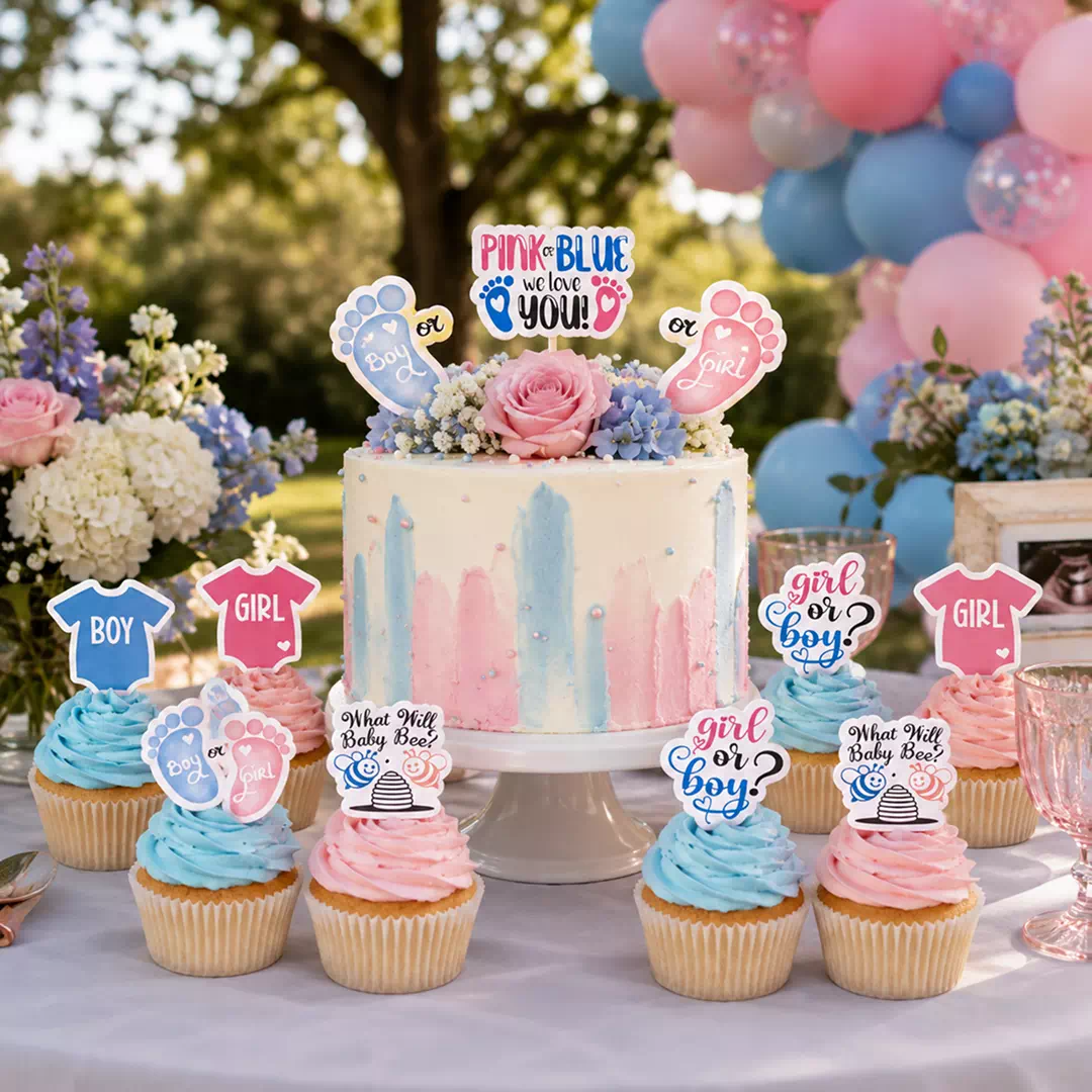 Boy or Girl Onesie Pick Dessert Set – Gender Reveal Cake Topper UAE - Image 3