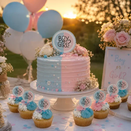 Onesie Cupcake Toppers, Floral Styling – Gender Reveal Cake Topper UAE