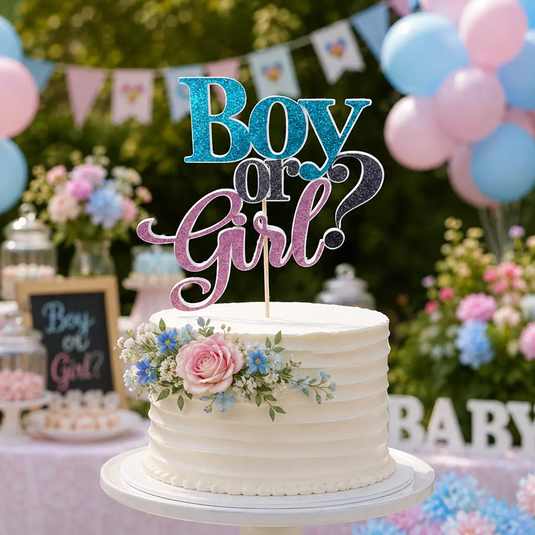Boy or Girl Script Cake Topper with Balloons – Gender Reveal Cake Topper UAE - Image 4
