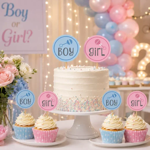 Boy Girl Round Cake Topper Set – Gender Reveal Cake Topper UAE