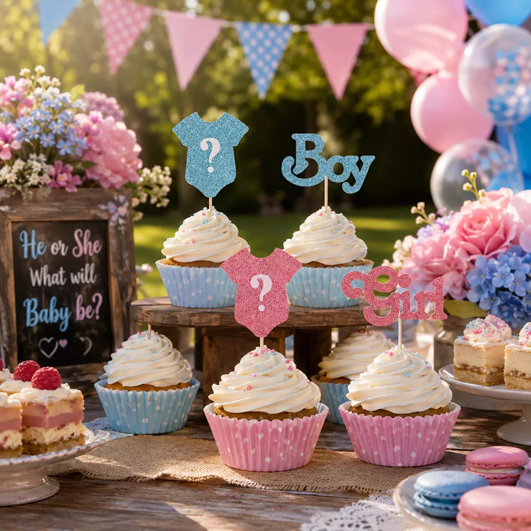 Boy Girl Bunting Balloon Cake Topper Set – Gender Reveal Cake Topper UAE - Image 3
