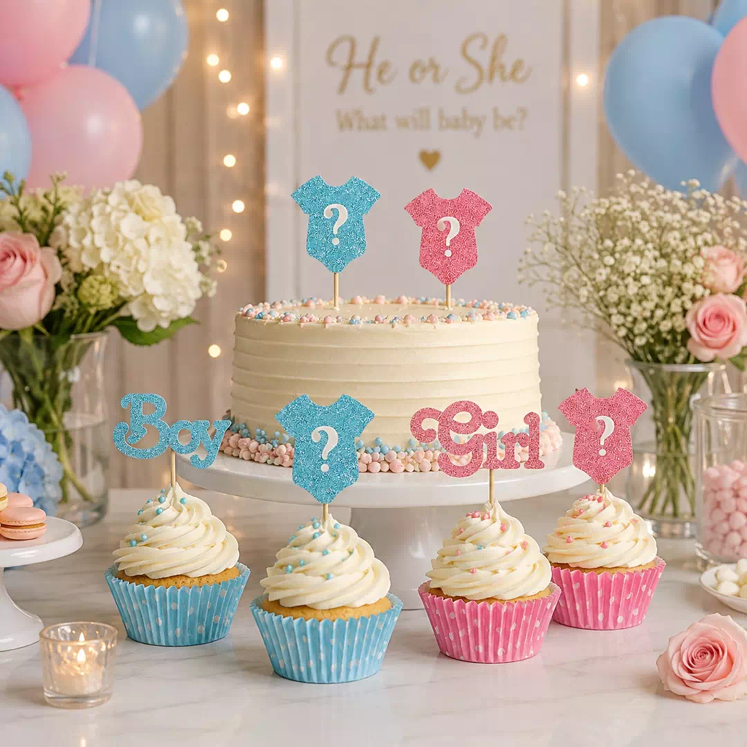 Boy Girl Bunting Balloon Cake Topper Set – Gender Reveal Cake Topper UAE - Image 4
