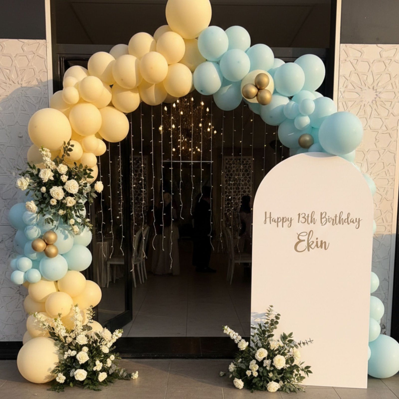 Happy 1st Birthday Ivory Backdrop with Balloon Garland Styling - Image 2