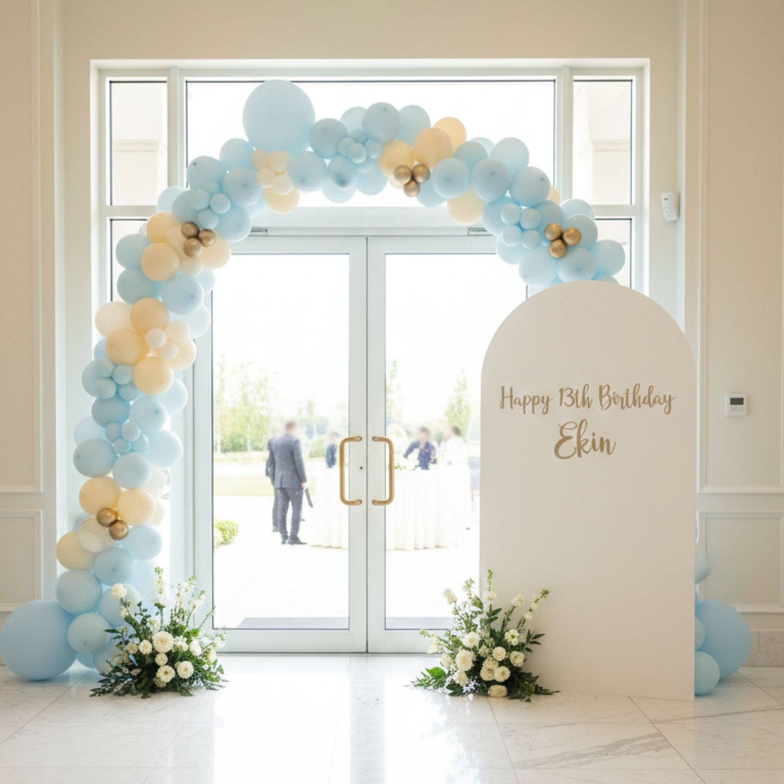 Happy 1st Birthday Ivory Backdrop with Balloon Garland Styling - Image 3