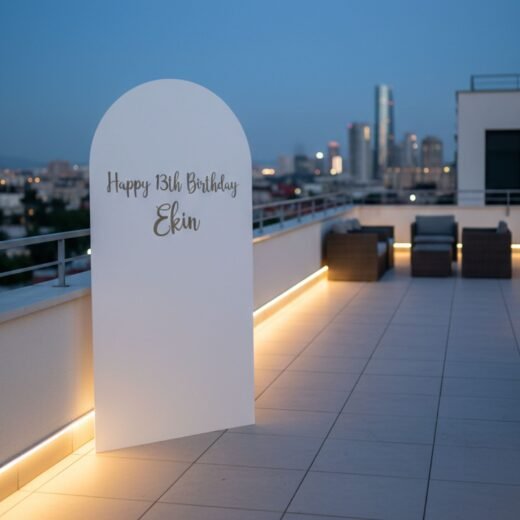 Happy 1st Birthday Ivory Backdrop with Balloon Garland Styling